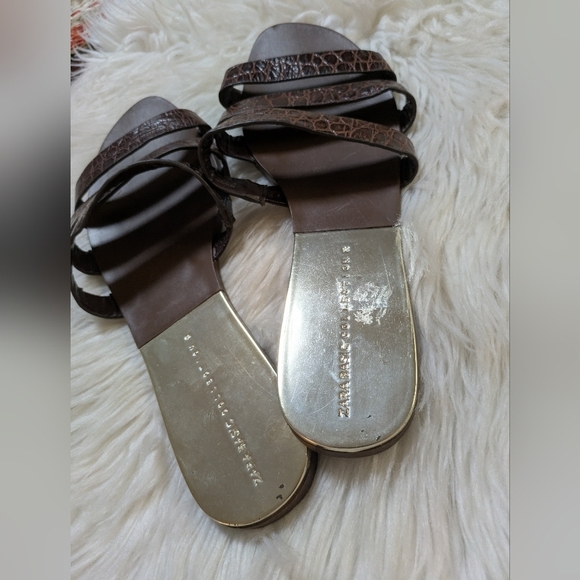 Zara Brown Animal Embossed Leather Slides - Picture 8 of 10